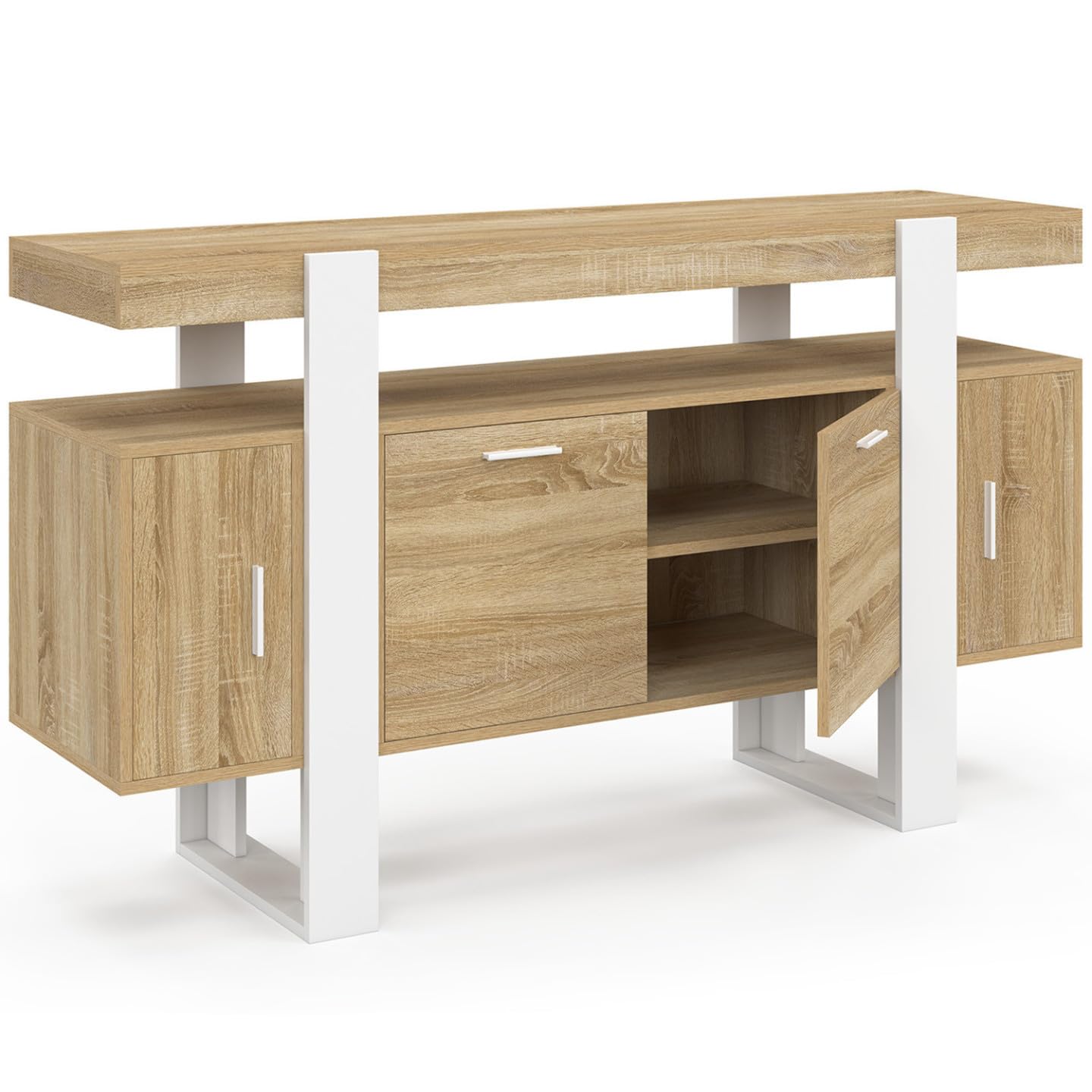 IDMarket - Aparador Phoenix 140 cm de 4 Puertas, Madera y Blanco