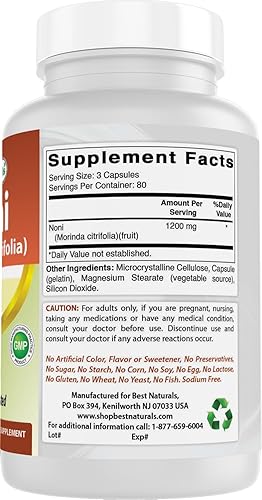 Miniatura 6 de Best Naturals Noni 400 mg 240 Cápsulas