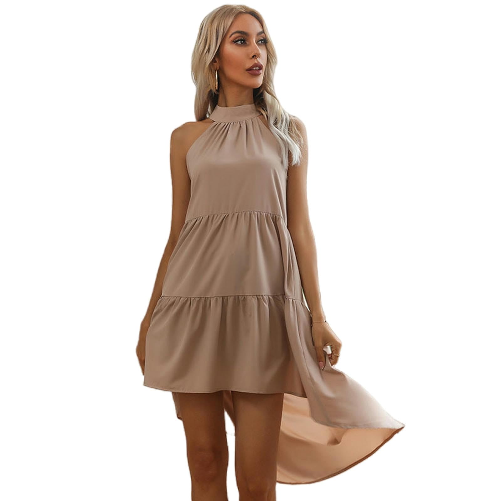 Vestidos de verano para mujer, vestido de cuello halter, vestido sin mangas, vestido de verano con cuello redondo, vestido de tirantes YYEFNMAZ
