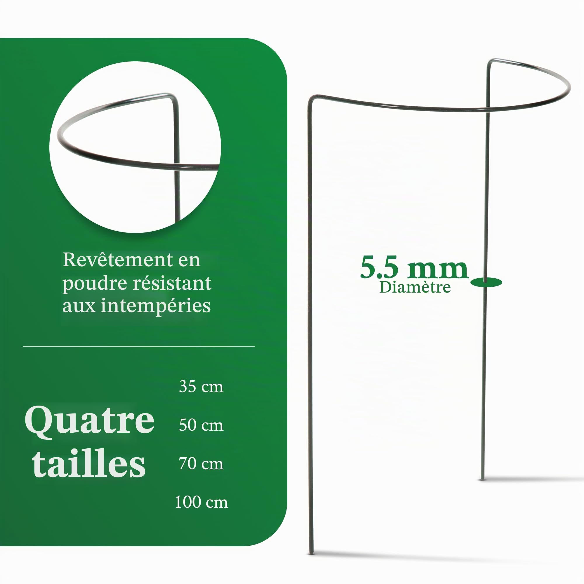Novatool Lot de 5 supports pour arbustes semi-circulaires de 100 cm de haut et 40 cm de haut - Vert