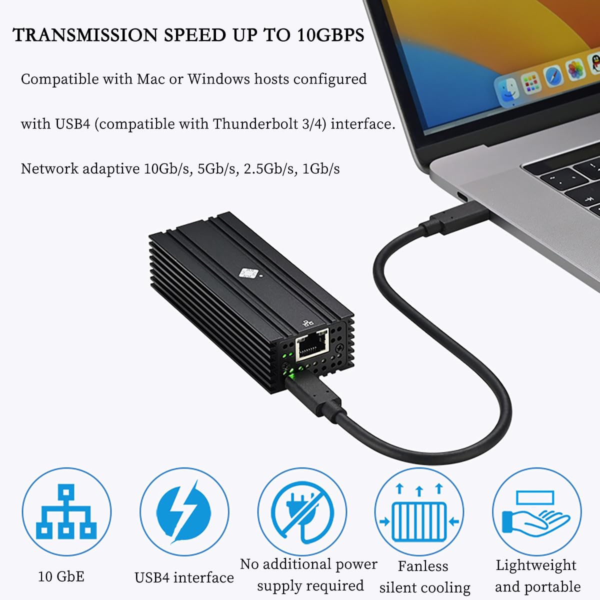 I0-HTB1131-GLAN Carte Réseau USB 4 vers 10G RJ45 Adaptateur Ethernet avec un Port Compatible avec Thunderbolt 3 4 5