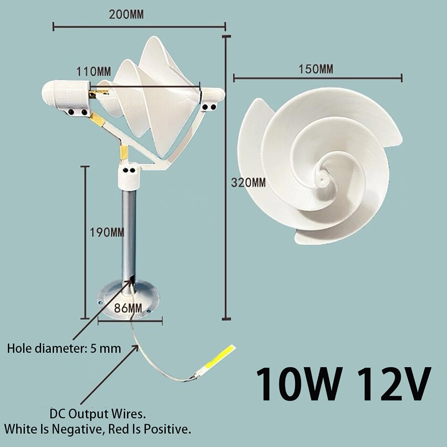 Aerogenerador 10W Microturbina Eólica En Espiral 12V Modelo De Aerogenerador DIY con Luz LED, Generadores De CC De Imanes Permanentes Pequeñas Turbinas Eólicas para Educación,Verde