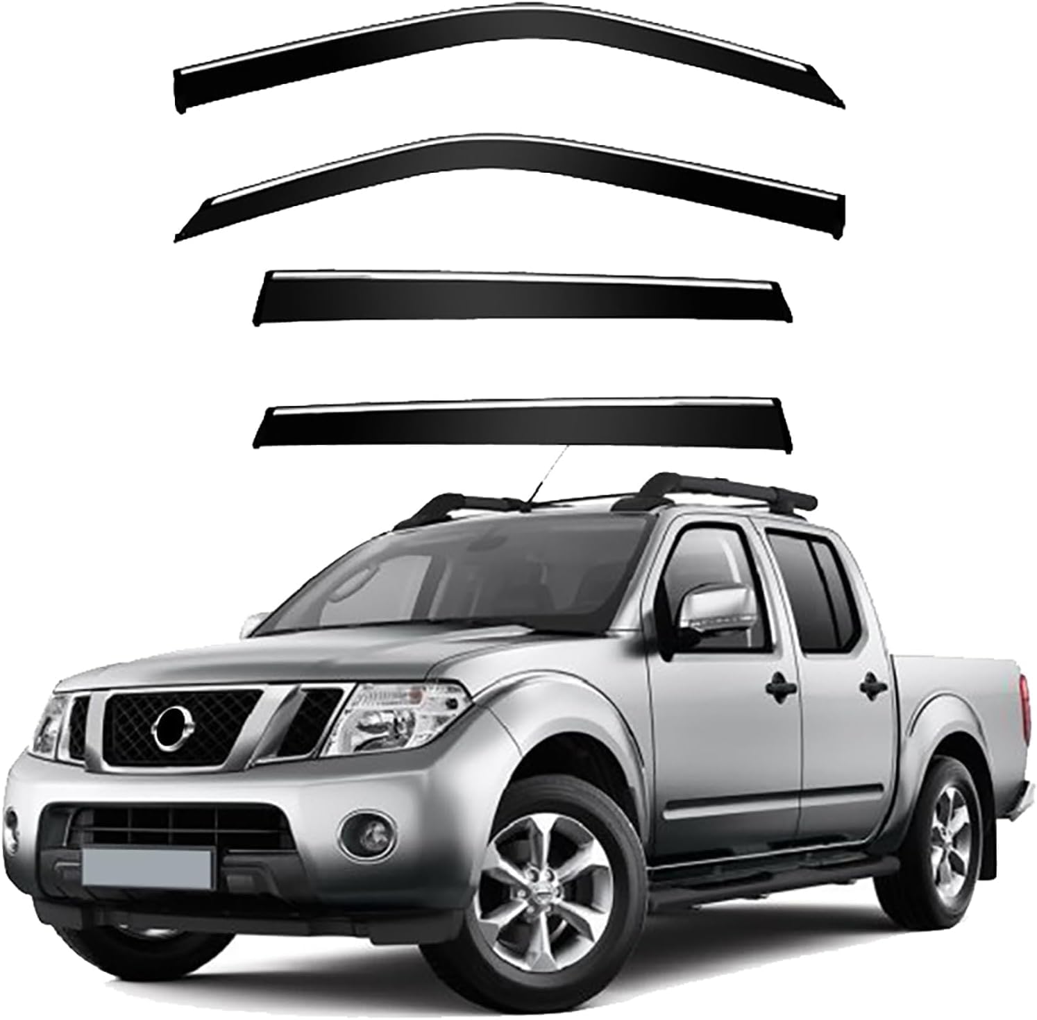 FengXH Window Deflectors for Nissan Navara D40 MK2-D40 2005-2013+ - 4pc Smoke Tint, Waterproof, Noise Reducing.