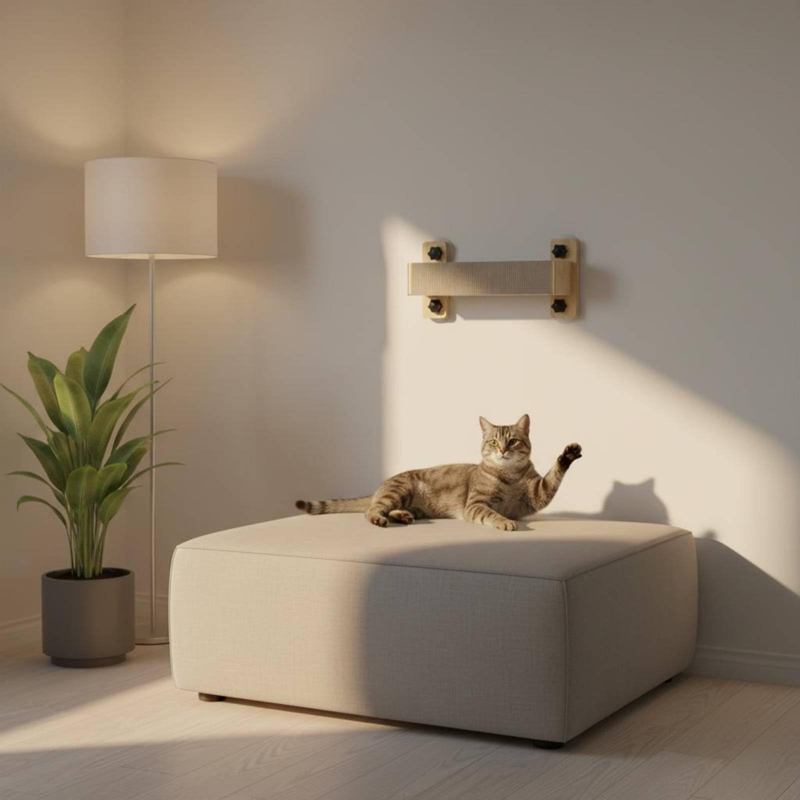 Tiragraffi per Gatti Amaca da Finestra Perch Piattaforma con Ventose Forte Aderenze Struttura in Legno Superficie in Cartone Salvaspazio Adatta per, Legno, Colonna Tiragraffi A Ventosa Lunga