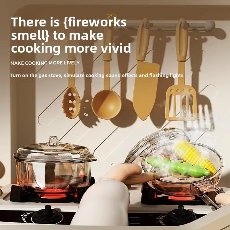 Image of Kitchen Playset for Girls, Kitchen Set for Toddler with Gas Sound & Light, Cooking Stove, Refrigerator with Steam,Toy Kitchen Accessories with Running Water, Kitchen Toys for Kids Girls Boys