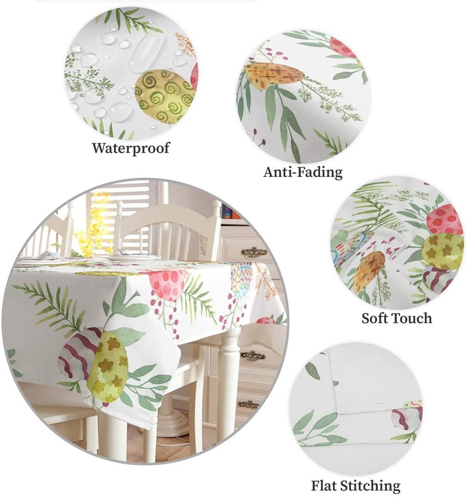Spring Easter Watercolor Easter Egg Tablecloth Rectangular Holiday Wedding Dinning Decor Waterproof Table Cover(153x259cm)