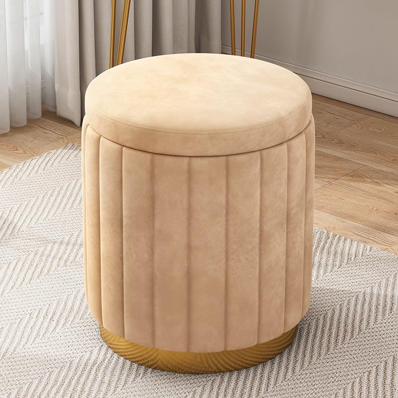 Bei - Otomana redonda con patas de metal, taburete bajo Slish para dormitorio y sala de estar, diseño multifuncional de piel que ahorra espacio