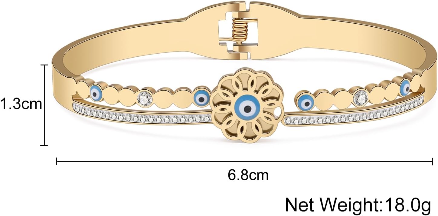 DUOWEI Cute Evil Eye Cuff Bangle Bracelet Stainless Steel 18K Real Gold Plated Jewelry Charms Amulet Gifts for Women (Evil Eye E Gold) - Image 6