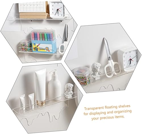 Miniatura 6 de 2 estantes flotantes transparentes montados en la pared, organizadores de baño y almacenamiento para cosméticos, soporte para brochas de maquillaje,
