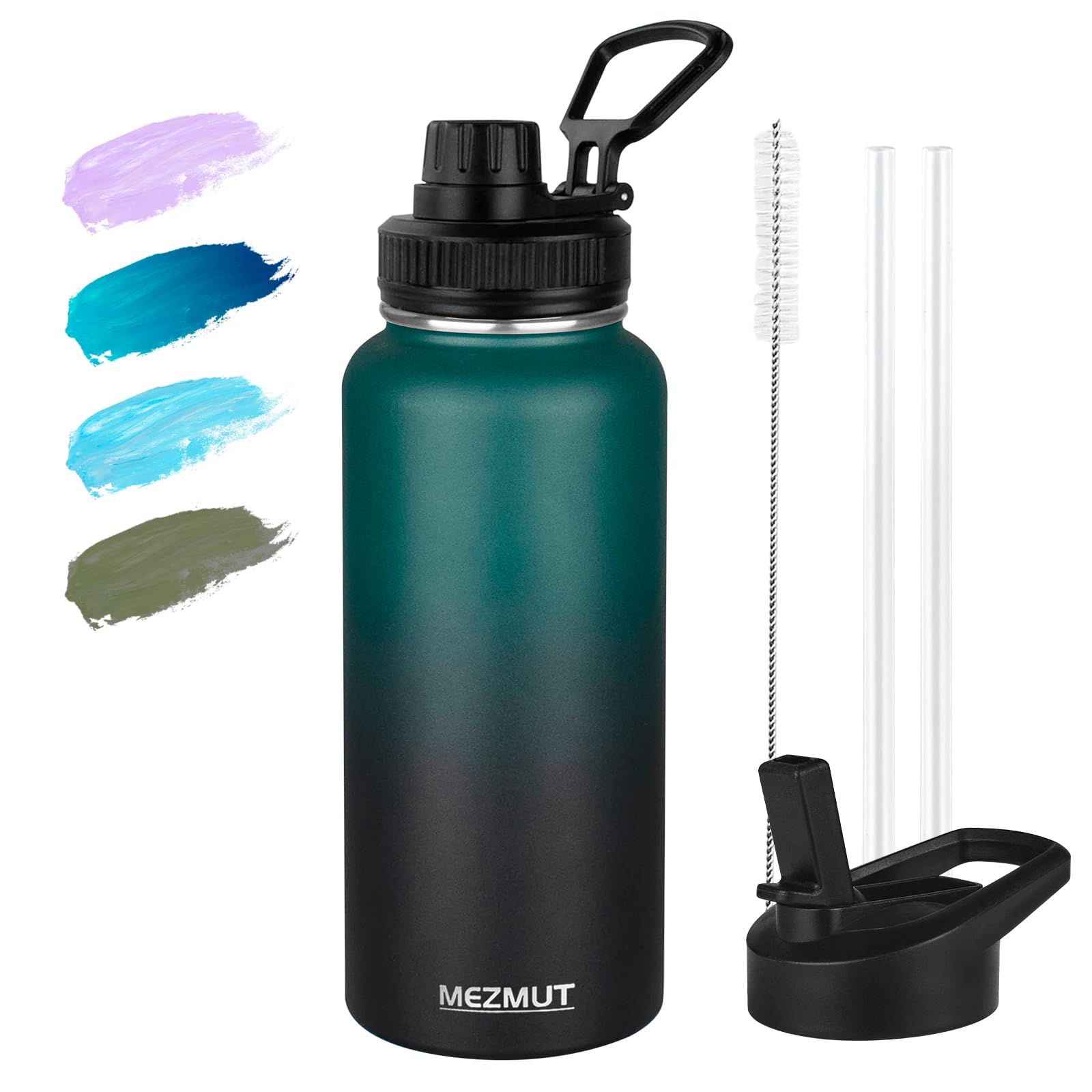 MEZMUT Stainless Steel Water Bottles 32oz Insulated Water Bottle with Straw&2 Lids Double Walled Sports Metal Cups Water Bottle Cup Leak-Proof Vacuum