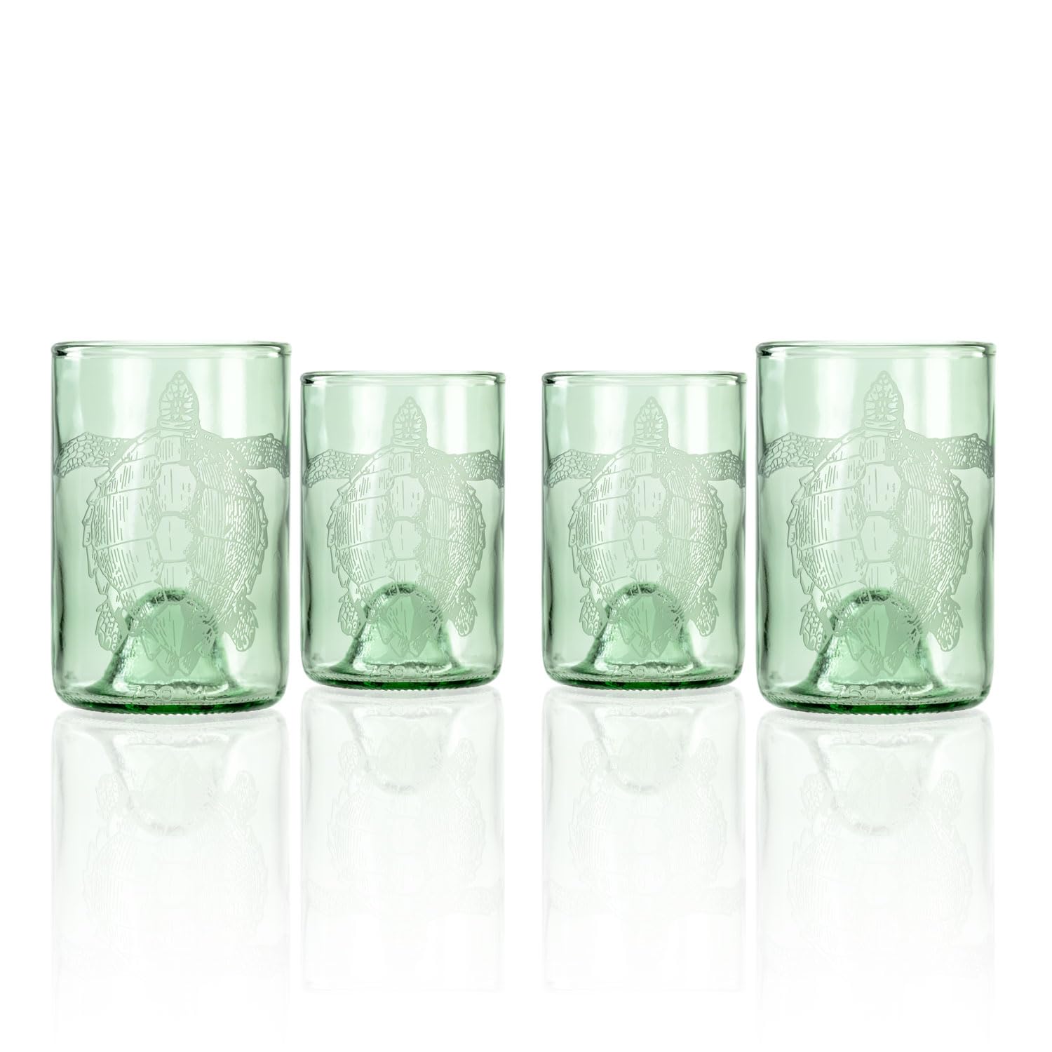 Rolf Glass Upcycled Tina Turtle Green Glass Tumbler Recycled Glassware Made in the USA Etched Sea Turtle Design