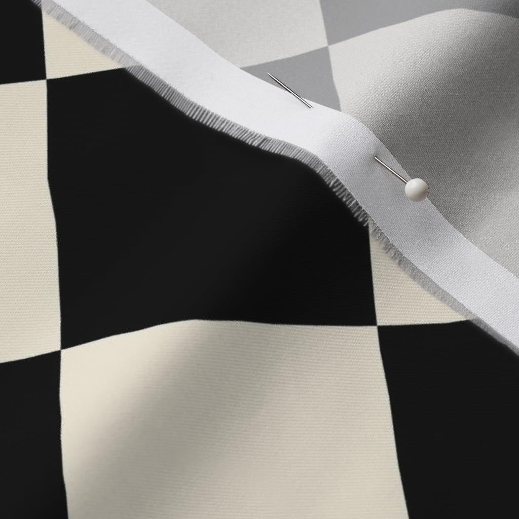 Spoonflower Fabric - Cosmic Latte Black Checkerboard Diamond Check Ivory White Printed on Organic Cotton Sateen Fabric by The Yard - Sewing Quilting Apparel Home Decor