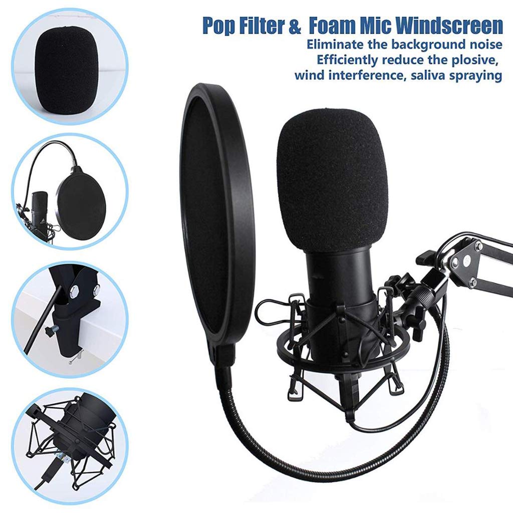 Mikrofon studyjny USB kardioidalny mikrofon pojemnościowy profesjonalny mikrofon podcastowy z regulowanym stojakiem zawieszenie nożycowe ramię wysięgnika filtr pop uchwyt amortyzujący do dyktowania