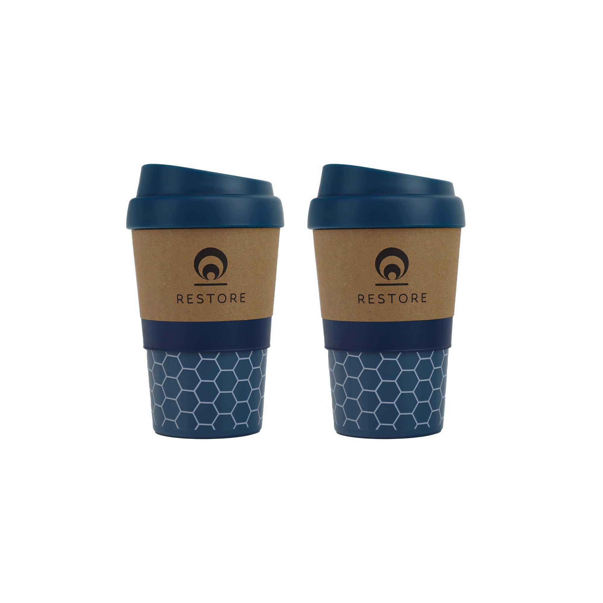 Restore Coffee Cup Travel Mug, Renew 320ml Multi Coloured Pack Reuseable Polypropylene Silicone Grip Leakproof BPA Free Beverage Cup, Fits Standard Cup Holders (2 Pack Navy)