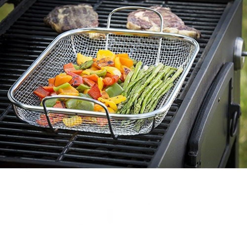 Robuster Grillkorb, Edelstahl-Gemüse-Grillpfanne, 38,1 x 27,9 cm Netz-Tablett für Grill, Fleisch, Meeresfrüchte