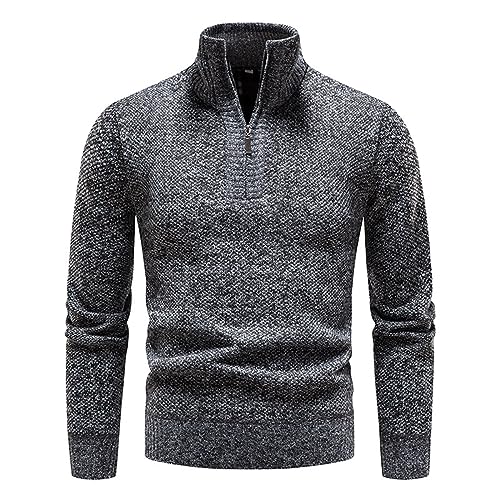 Wankang Quarter Zip Sweater Mock Neck Men's Pullover Sweaters Knit Long Sleeve Sweater Men Polo Pullover Winter Fashion