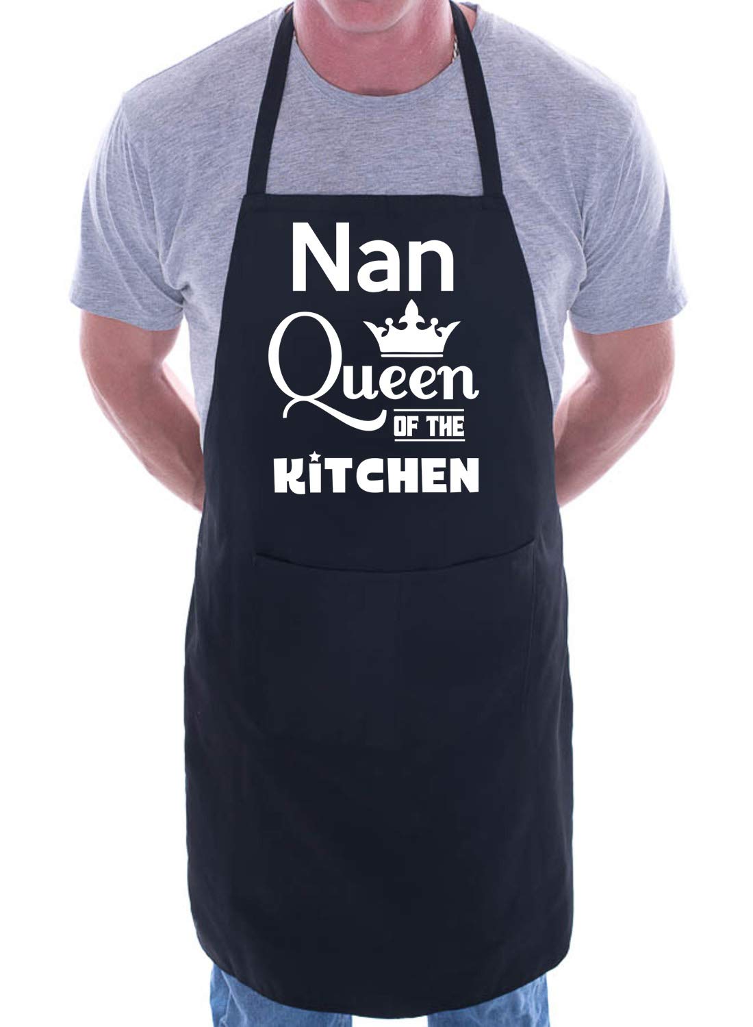 Print4u Women's Black Nan Is Queen Of The Kitchen Chef Apron Cooking Novelty Baking Gag Gift Present