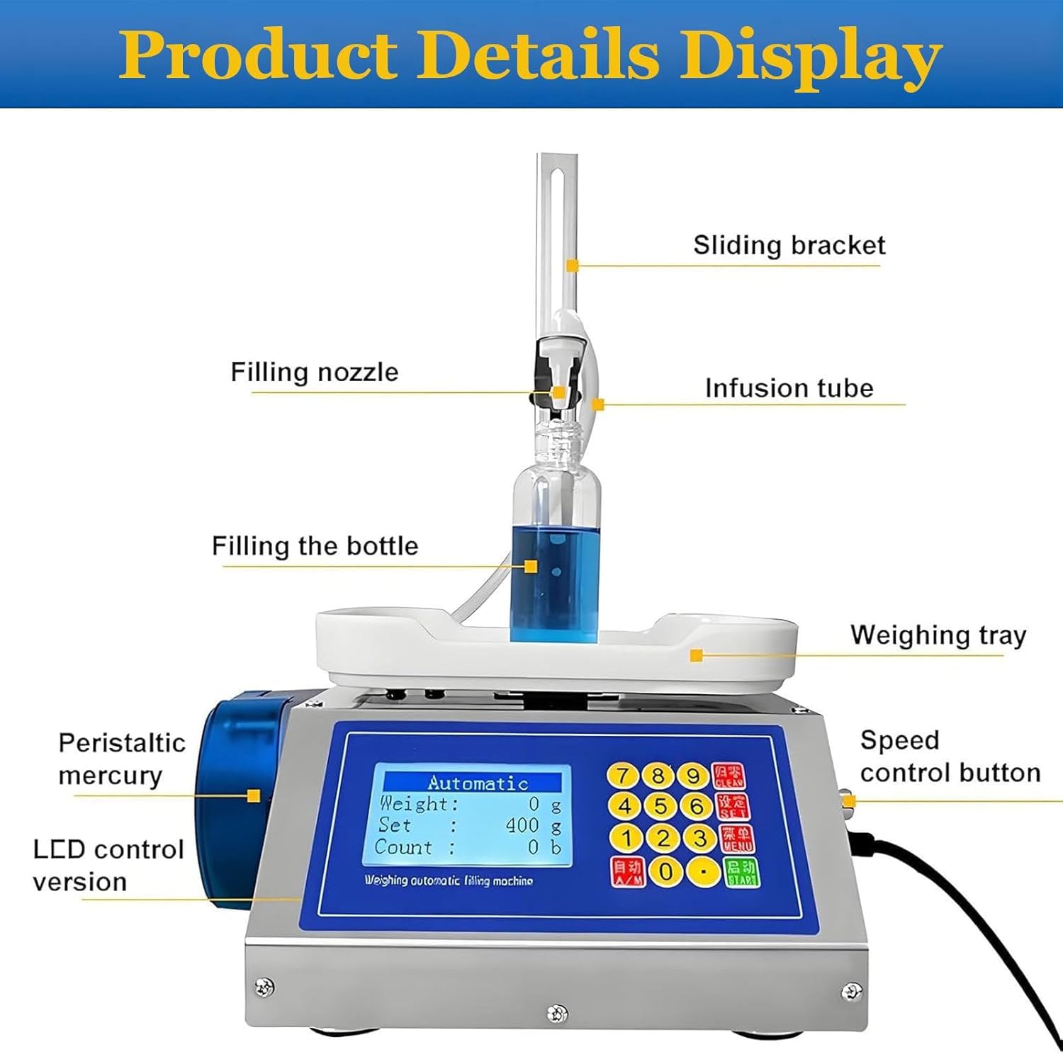 Máquina Llenadora Automática De Líquidos, Llenadora De Botellas con Bomba De Diafragma Eléctrica De 8 G A 3 Kg, con Función De Pesaje Y Pantalla LCD, para Bebidas, Salsa De Soja, Vinagre Y