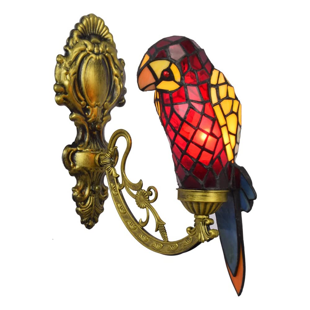 FYZDLAOR Retro Parrot Wall Light,Tiffanystyle Wall Sconces with Stained Glass Shade,Wall Mounted Lighting Fixtures for Living Room Staircase Bedroom（E27）