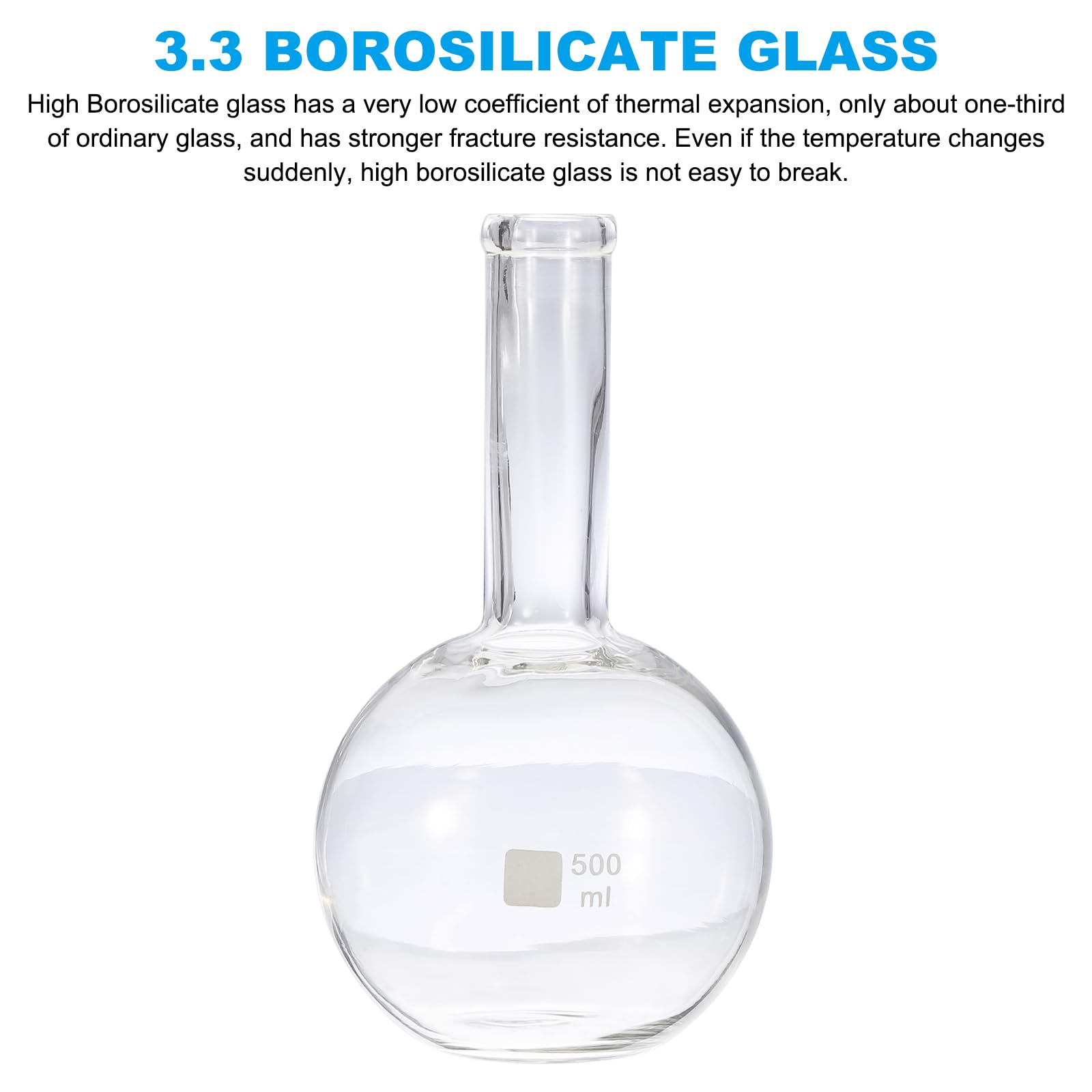 PATIKIL Pallone Da Laboratorio Da 500ml, 4Pz 3.3 Borosilicato Vetro Collo Singolo Fondo Piatto Parete Spessa Con Giunto Esterno Standard 24/40 Per Laboratorio, Trasparente