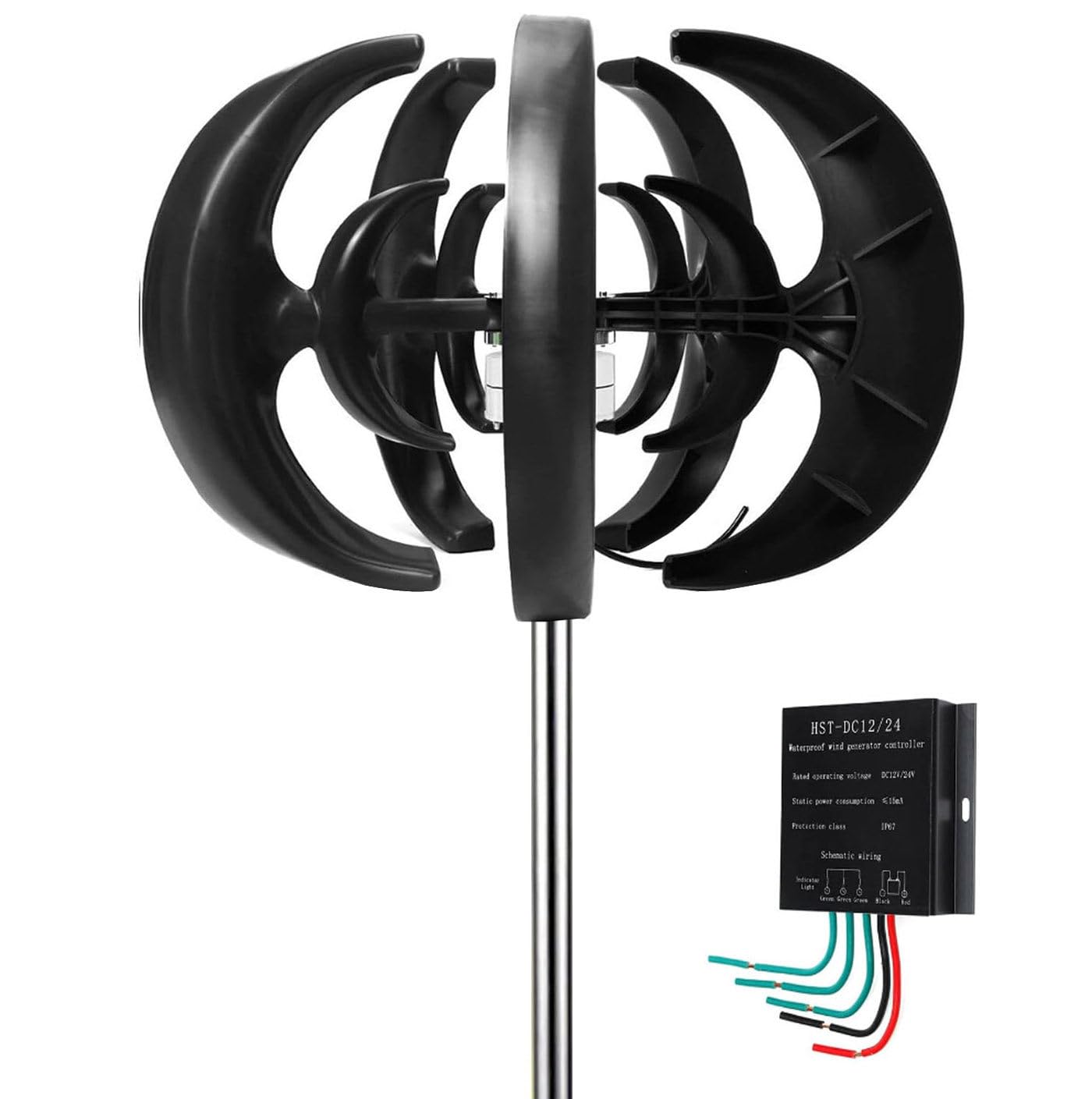 ZHLINGQ 2025 Upgrated 2000W Wind Turbine Generator Kit, Wind Turbine Vertical Home Wind Turbine Kit Electricity Producer Equipment Power Energy Kit,Black-12V