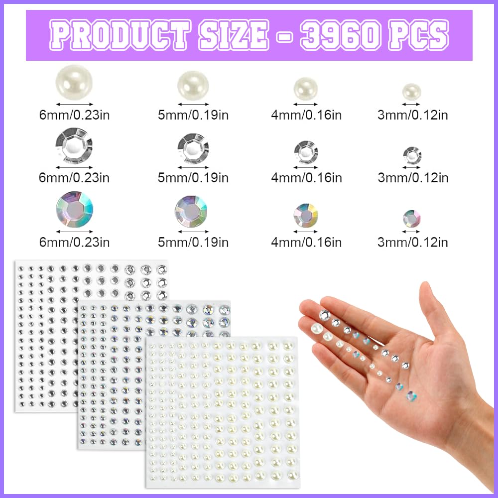 TANUCDER 3960 Stück Glitzersteine Selbstklebend – 24 Bögen, 3-6 Mm, Für Basteln, Dekorieren Von Tassen, Nägeln