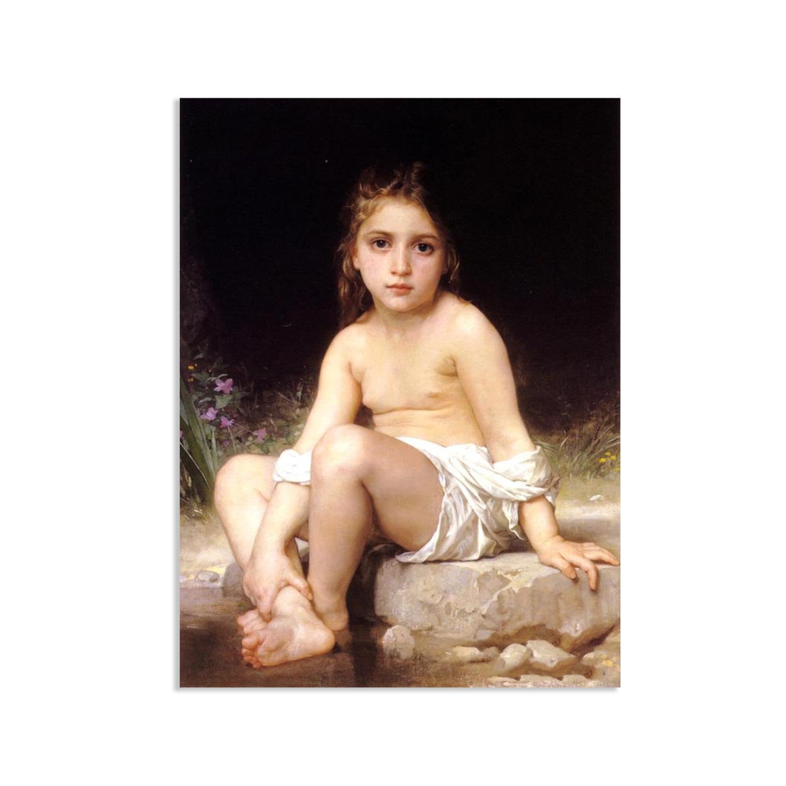 William-Adolphe Bouguereau Wall Art Child at Bath Print on Canvas Reproductions of Famous Paintings Wall Decor for Living Room Bedroom Bathroom Home Decor 42x30cm frameless