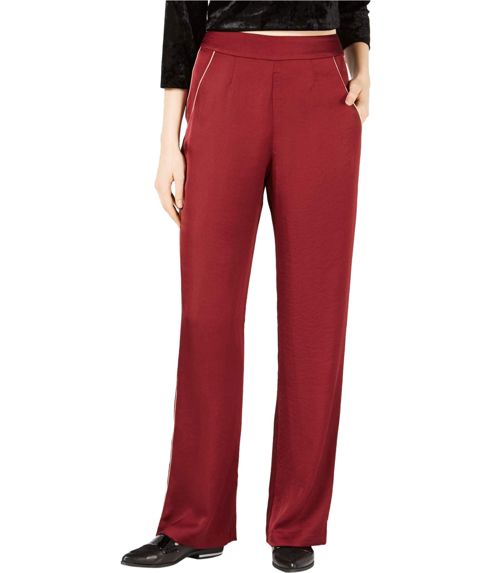 | Piped Wide-Leg Pants | Burgundy
