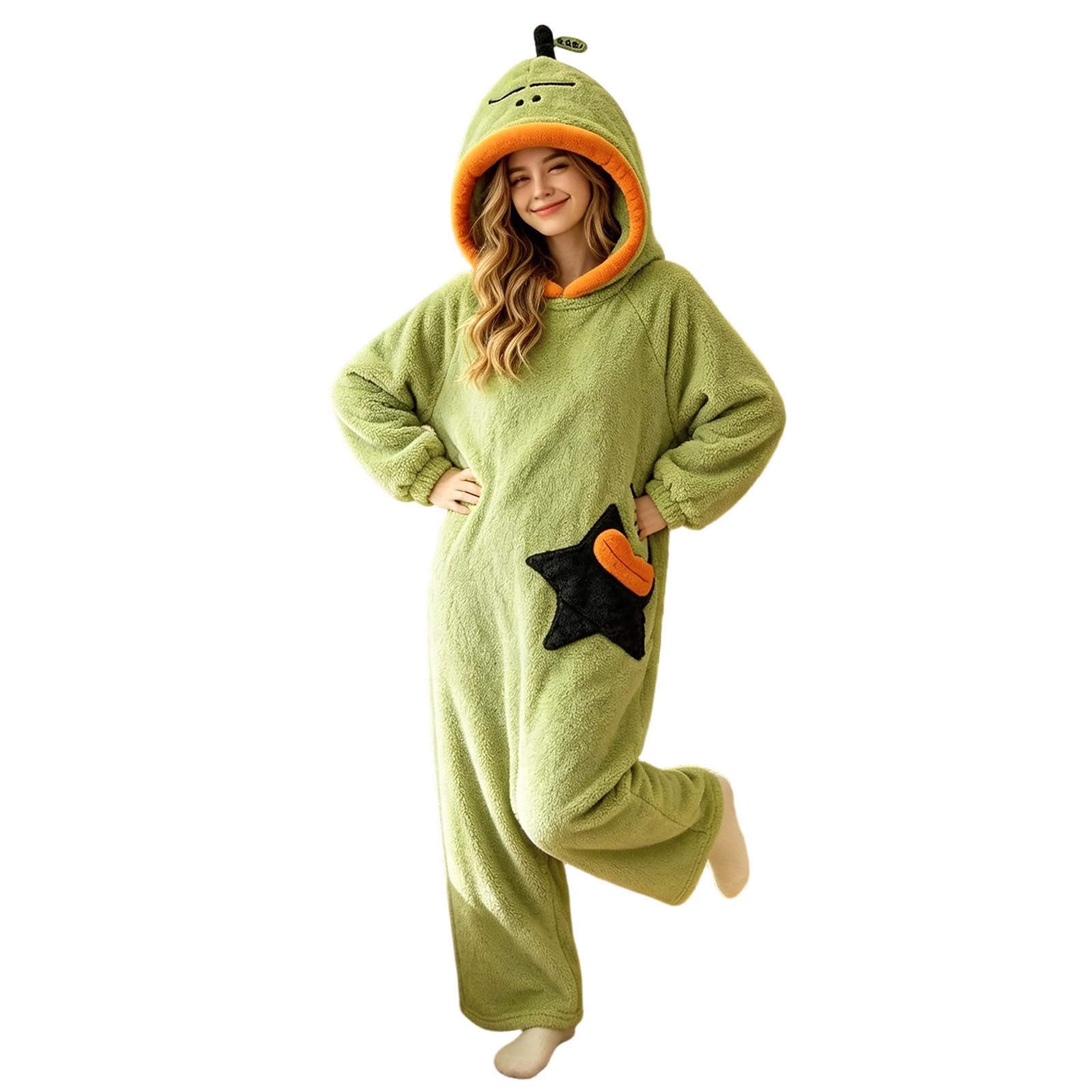 Genérico Pijama Mono de Monstruo Verde para Mujer Hombre, Sudadera con Capucha de Franela, Pijama de Cuerpo Entero Acogedor con Bolsillos, Disfraz Cálido Unisex para Hogar, Halloween y Carnaval