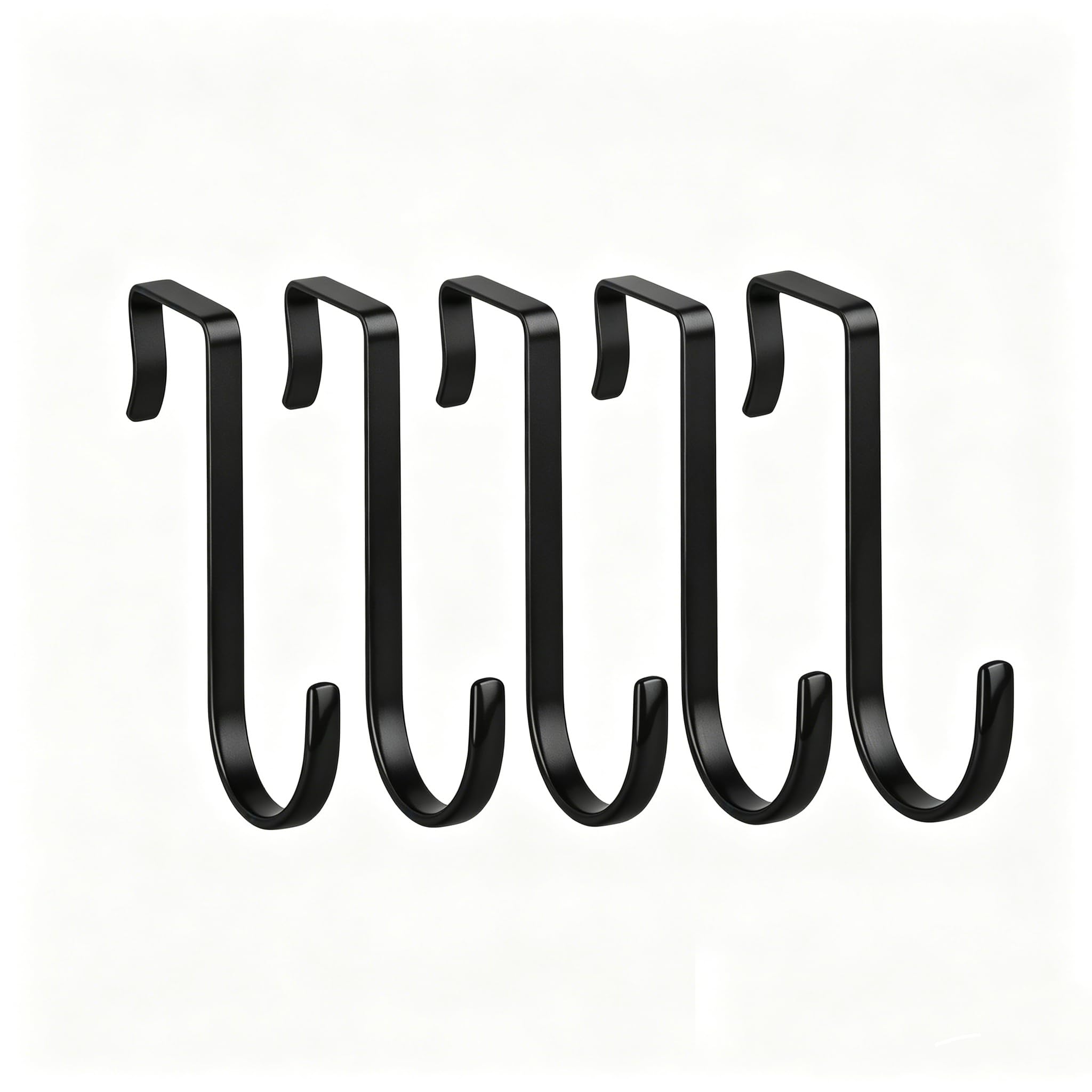 QIANSSE 5 Packs Black Over Door Hooks, Sturdy Over The Door Hanger Coat Hooks Wreath Hanger Towel Hook Back of Door Hook Overdoor Hanger for Clothes and Home