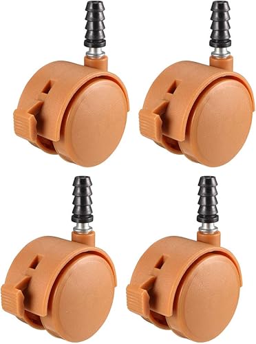 uxcell Ruedas giratorias de 1.85 pulgadas con agarre y vástago de cuello, rueda marrón para muebles con freno y enchufe de montaje, 4 piezas