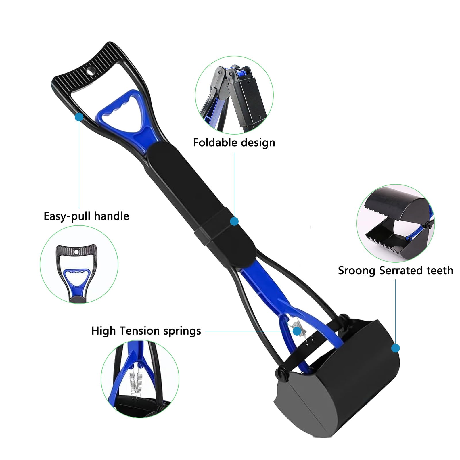 Portatile Palette per Escrementi Cani,Pooper Scooper Cane,Animale Domestico Pooper Scooper,60cm/23.6", Pieghevole,Blu