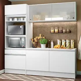 Cozinha Compacta Madesa Topazio com Balcão e Tampo - Branco