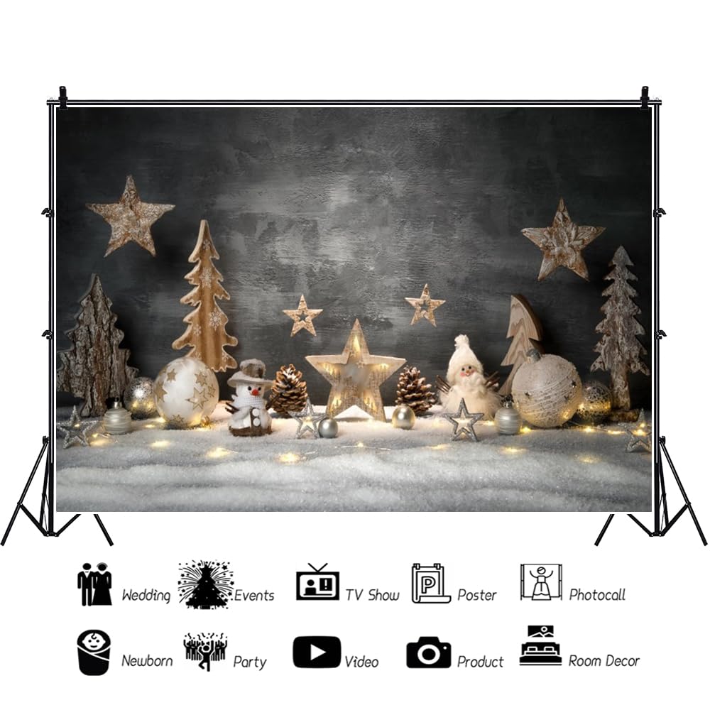 3x2m Buon Natale Partito Sfondo Astratto Natale Nero Oro Stelle Pino Cono Palla Glitter Bokeh Pupazzo di Neve Fotografia Sfondo per Capodanno Natale Campane Partito