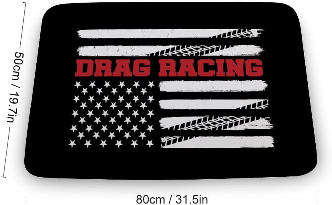 Drag Racing American Flag Front Door Mat Coral Velvet Floor Rug Non-Slip Resist Dirt for Outdoor Indoor Home Entrance 19.7"x31.5"