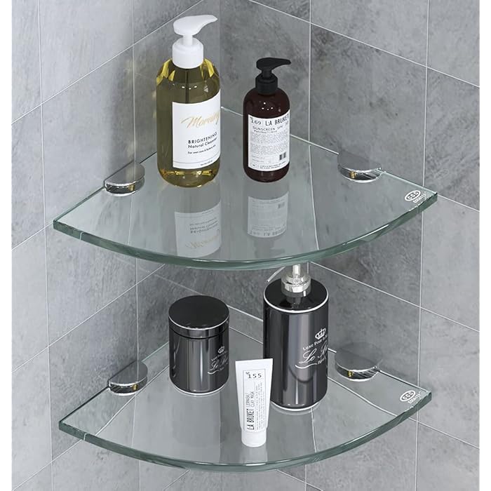 Buy Bathroom Tempered Glass Shelf, Shower Holder for Shampoo and
