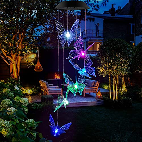 Sumairs Carillones de viento al aire libre, Carillones solares de viento de mariposa que cambian de color LED móvil Carillón de viento, Regalo de cumpleaños para mamá, Regalos para amigos Cover