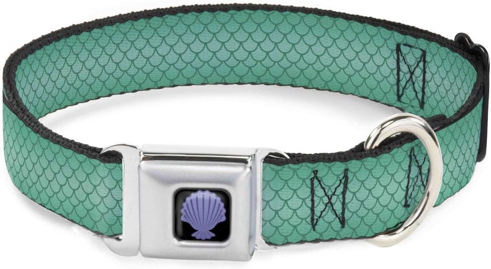 Buckle-Down Dog Collar Seatbelt Buckle Ariels Scales Turquoise Blues, Multicolor, 1" Wide - Fits 11-17" Neck - Medium (DC-WDY312-M)