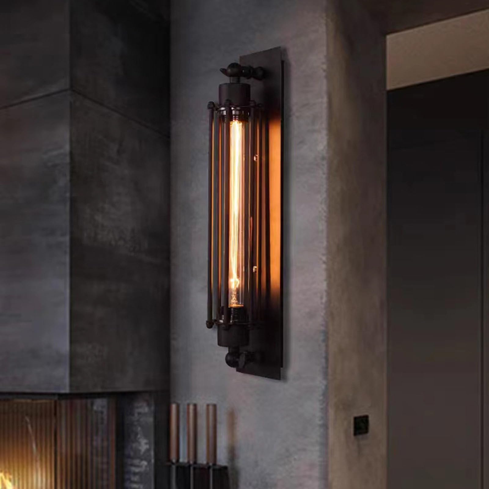 Wandlampe LED Vintage Industrial Design Wandleuchte Innen Wandbeleuchtung Querflöte Dekorativ Wandleuchten Drahtkäfig für Schlafzimmer Wohnzimmer Esszimmer (Schwarz Silber,Warmes Licht)