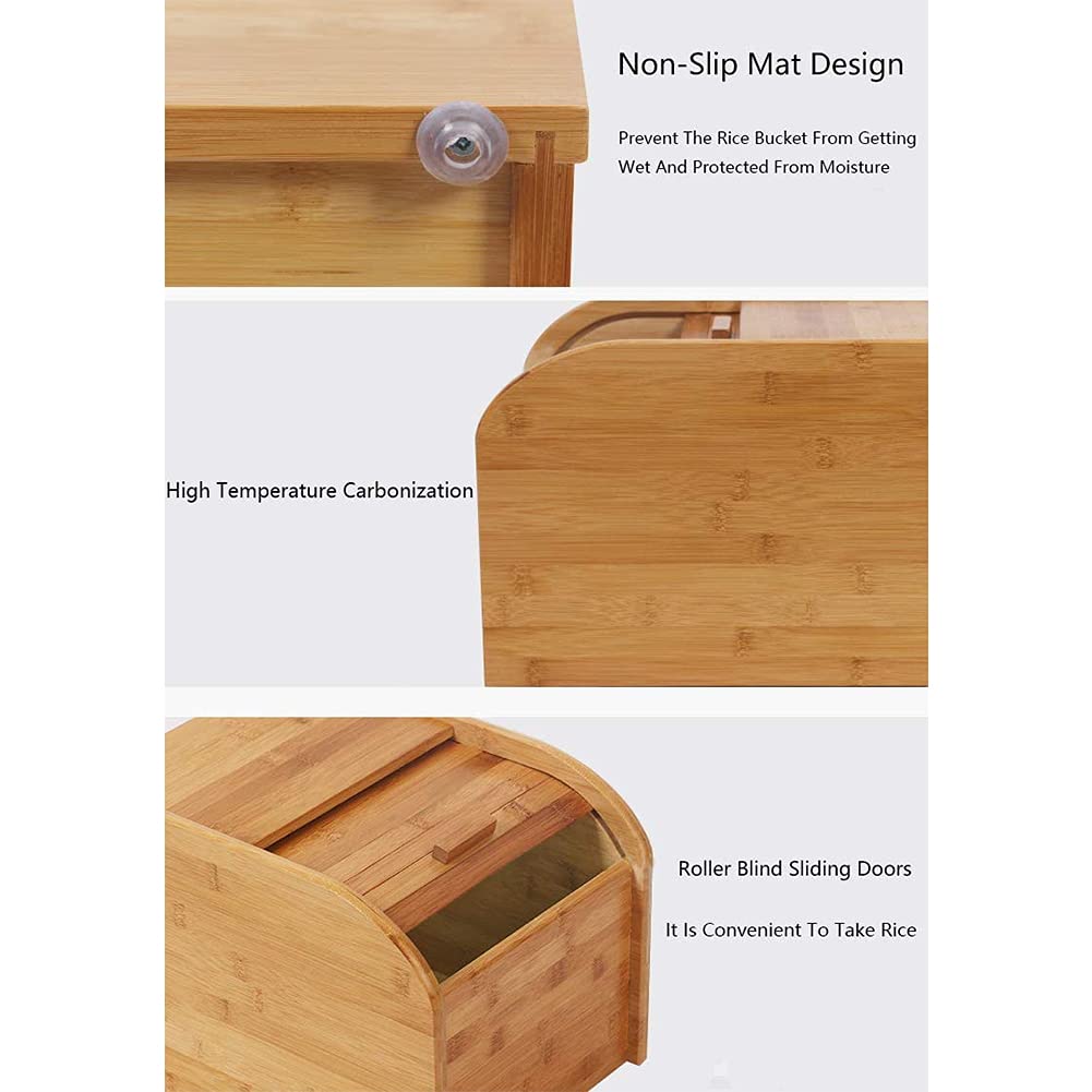 Tienda Cubos de arroz de Madera, recipientes de Alimentos de Cocina hermética, dispensador de Grano con Copa de medición, Usado para arroz, Grano, harina, Alimentos Secos,15kg