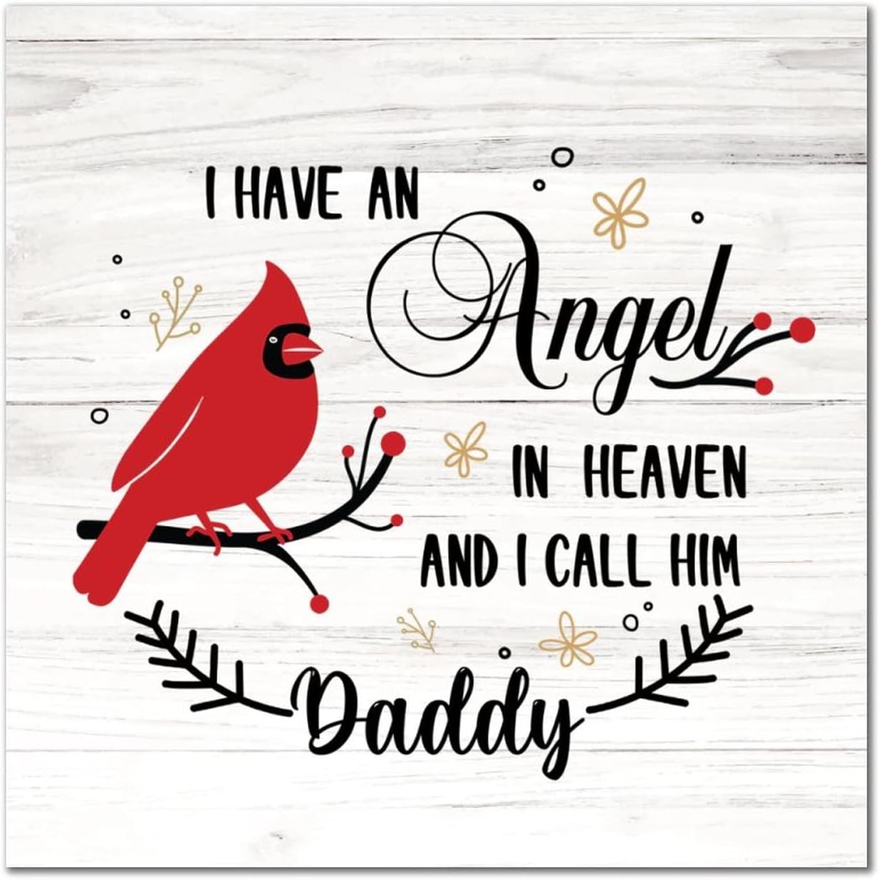 I Have Angel I Call Him Daddy Wood Sign Farmhouse Christmas Red Bird Wall Sign Merry And Bright Wall Decor Farmhouse Rustic Wooden For Bedroom Kitchen Living Room Table Housewarming Gift 16x16in