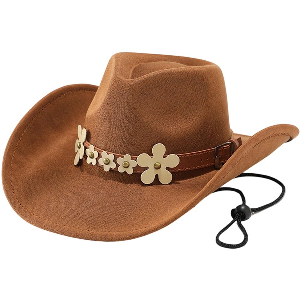 Sslvya Western Cowboy Hat Wide Brim Cowgirl Cap Country Concert Hat Fedora Headwear for Outdoor Party