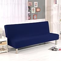 Homonic Stretch Armless Sofa Bed Cover - Polyester Spandex 3-Seater Futon Slipcover for 80x50 Inch Folding Couch, Dark Blue
