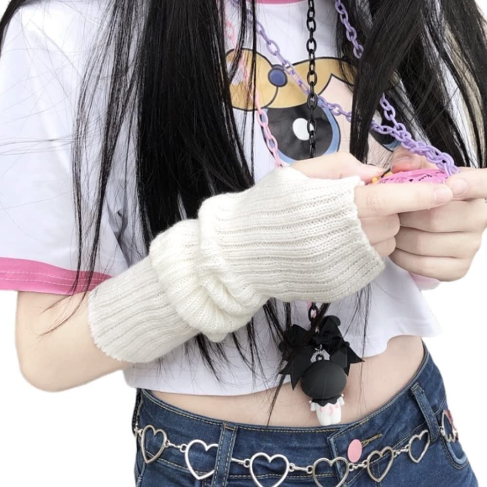 Arm Warmers Y2k Cute Arm Cover Kawaii Half Finger Y2K Adorable Accesspties for Teen Girls Gloves Hip Hop Arm Sleeve Hara (Color : White)