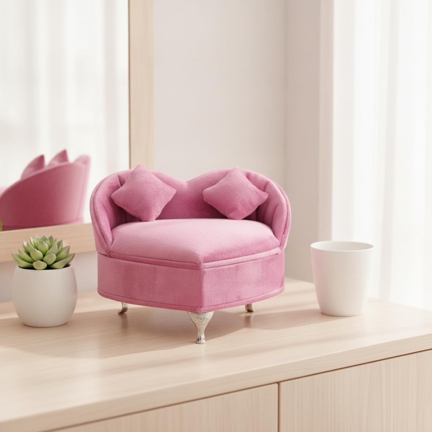 Simhoa Jewelry Storage Container Mini Sofa Jewelry Box Organizer Case Holder with Holland Velvet Finish and Padded Protection Built In Mirror and Compact, Two-Seater Sofa, 23 9.5 10cm image 2