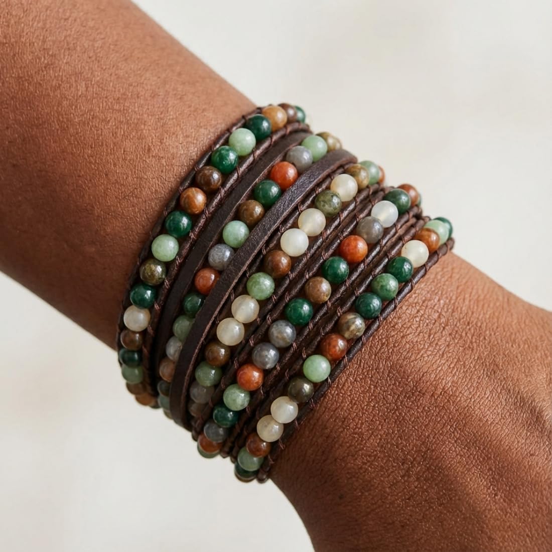 YGLINE Natural Stone Wrap Bracelet for Women Boho Bracelets Healing Crystal Beaded Bracelet Adjustable 3/5 Wraps Bracelet Handmade Birthday Gifts for Women - Image 2