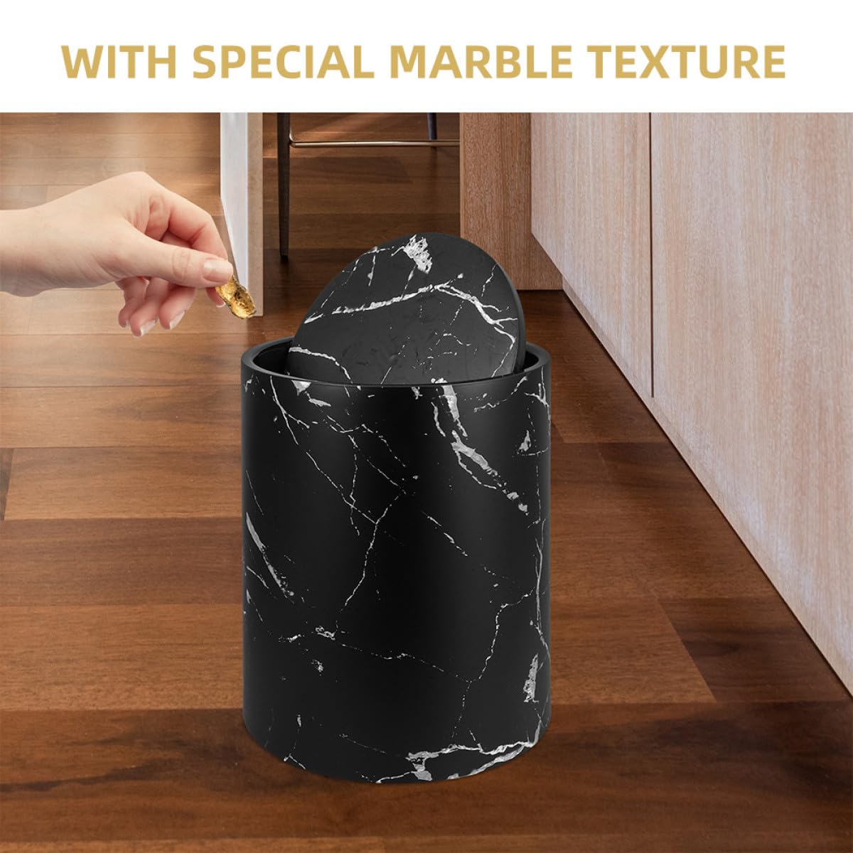 SHINEOFI Cestino per Rifiuti Doppio Strato Marmorizzato Coperchio a Ribalta, Contenitore in Plastica per Carta e Spazzatura, Secchio da Ufficio, Cucina e Bagno, 15 Litri