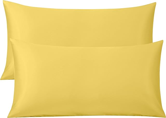 FLXXIE 2 Pack 500 Thread Count 100% Egyptian Cotton Pillowcases, Super Cozy and Breathable King Pillow Cases with Envelope Closure, 50x90 cm, Yellow