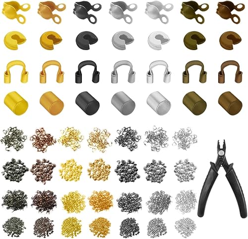 2100 piezas de tubos de latón para engarzar cuentas y alicates para engarzar cuentas, cubiertas de nudos, cubiertas de cuentas de crimpado, tubos de