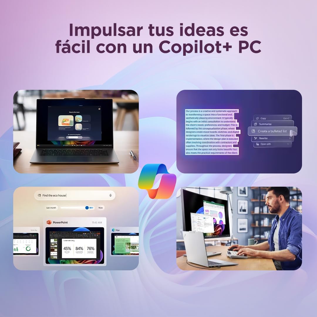 Lenovo Yoga Slim 7 Gen 11 – Ordenador Portátil IA 14» OLED (AMD Ryzen AI 7 445, 32GB RAM, 1TB SSD, USB-C, Windows11 Home, Copilot+ PC) QWERTY Español, Tidal Teal 14